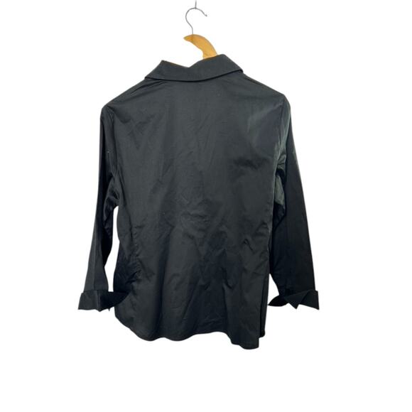 Talbots Black Stretch Cotton Sateen V Neck Button Down Blouse 16P 16 Petite New - Picture 6 of 7
